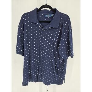 Polo by Ralph Lauren Mens Sz 2XB Short Sleeve Polo Shirt Blue White Polka Dot